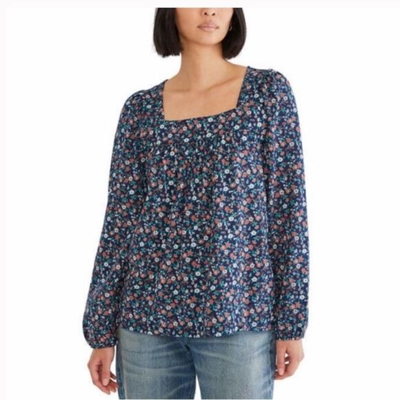 Lucky Brand Long Sleeve Top, Square Neck, (navy/red/white) Pattern - Picture 4 of 5